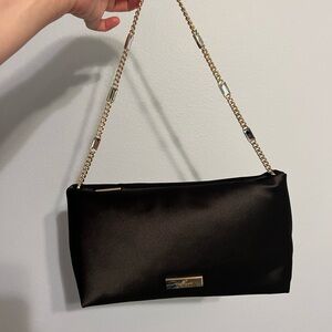 Kate Spade Black Satin Shoulder Bag with Gold Accents